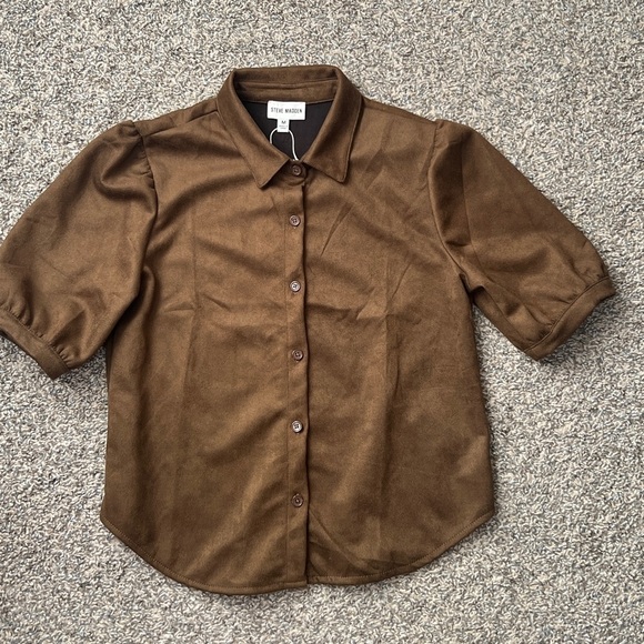 Steve Madden Preppy Old Money Brown B Faux  suede Top - Picture 3 of 13